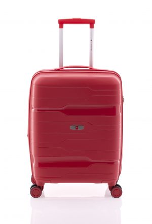 Maleta de cabina ligera rígida tipo trolley Gladiator con cuatro ruedas y cierre TSA rojo
